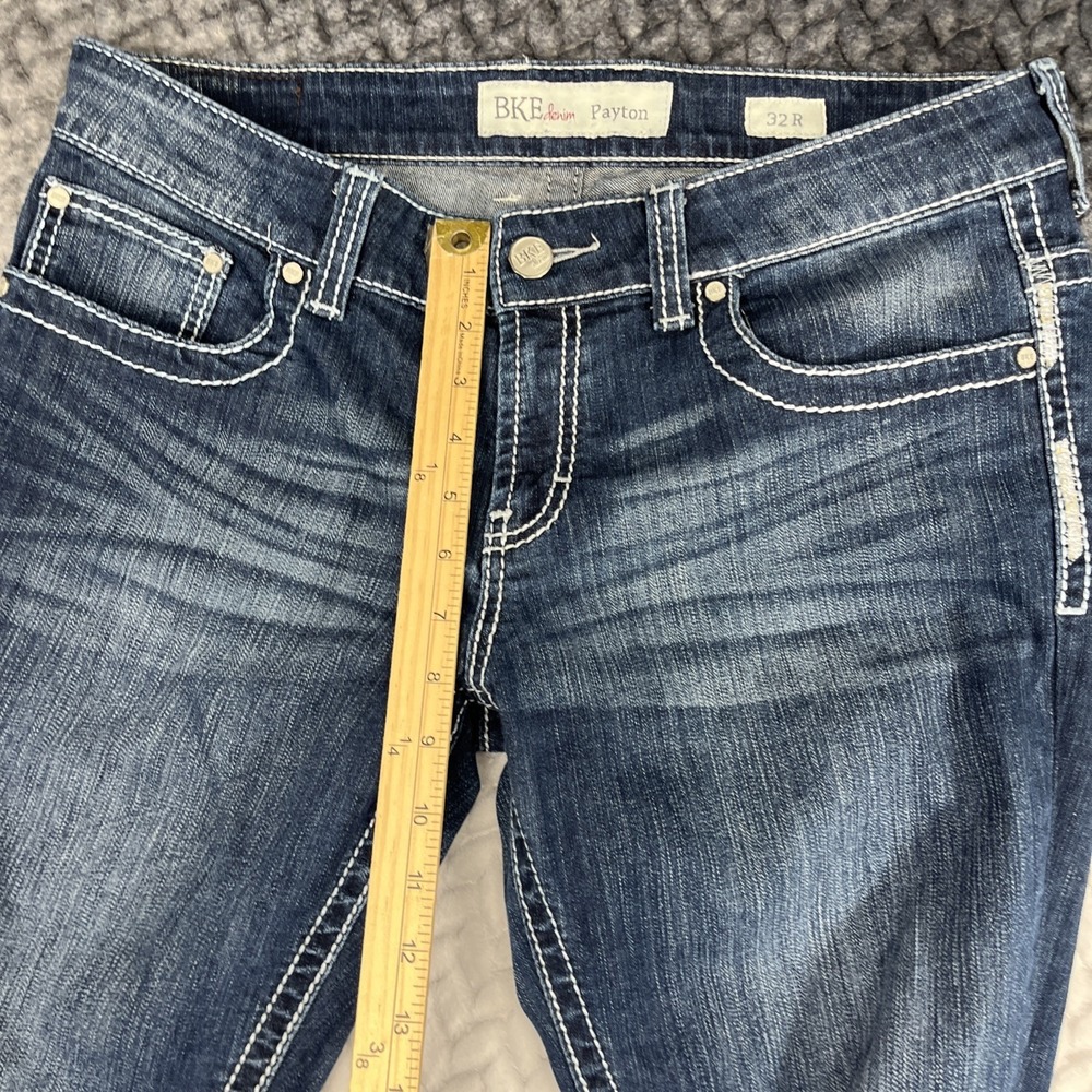 BKE Payton Jeans Womens '32R' Dark Wash Denim Slim Boot Thick Stitch Y2K 34x31" - Picture 14 of 16